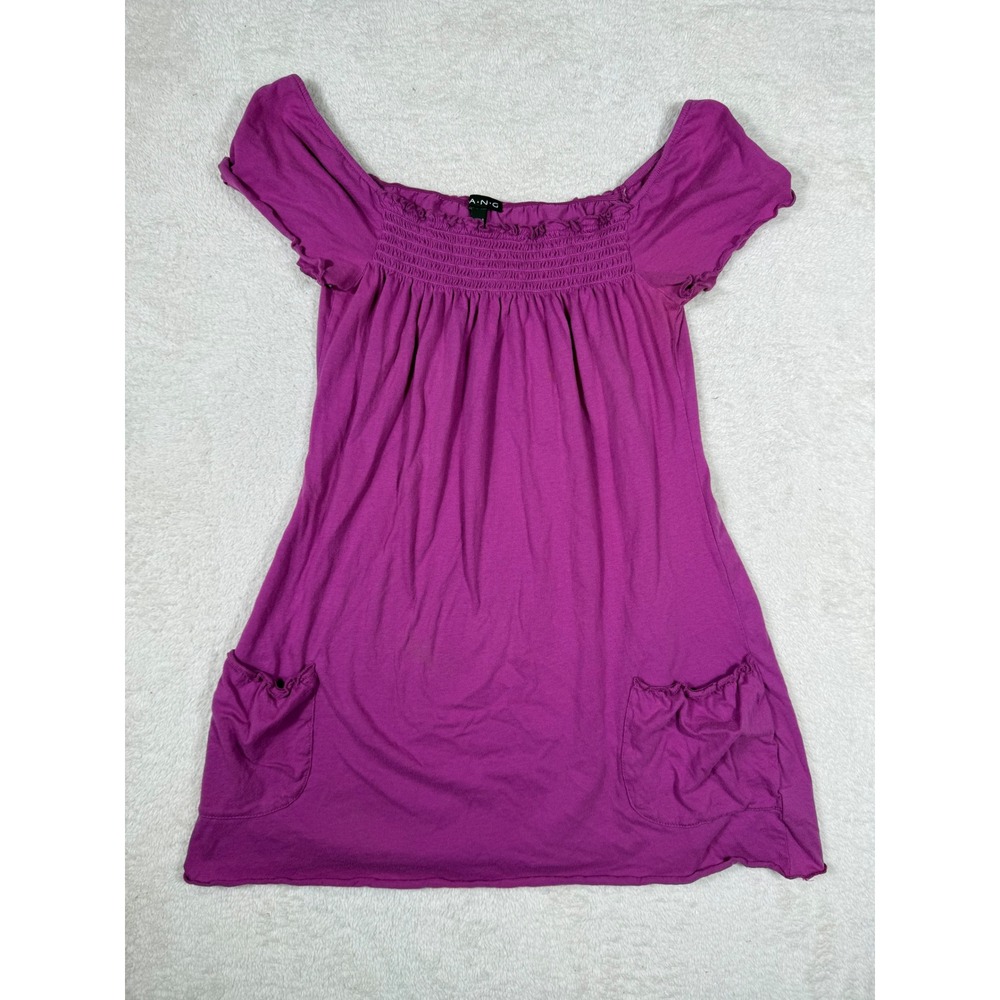 FANG Tunic Top Womens Large Y2K Smocked Boho Ruffle Sleeve Cotton Peasant